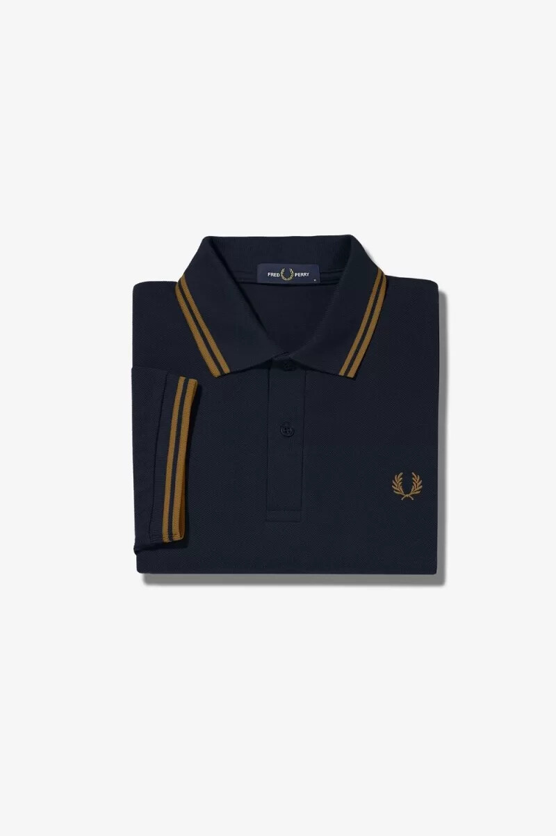 camisa fred perry m3600 para hombre color azul marino y café oscuro