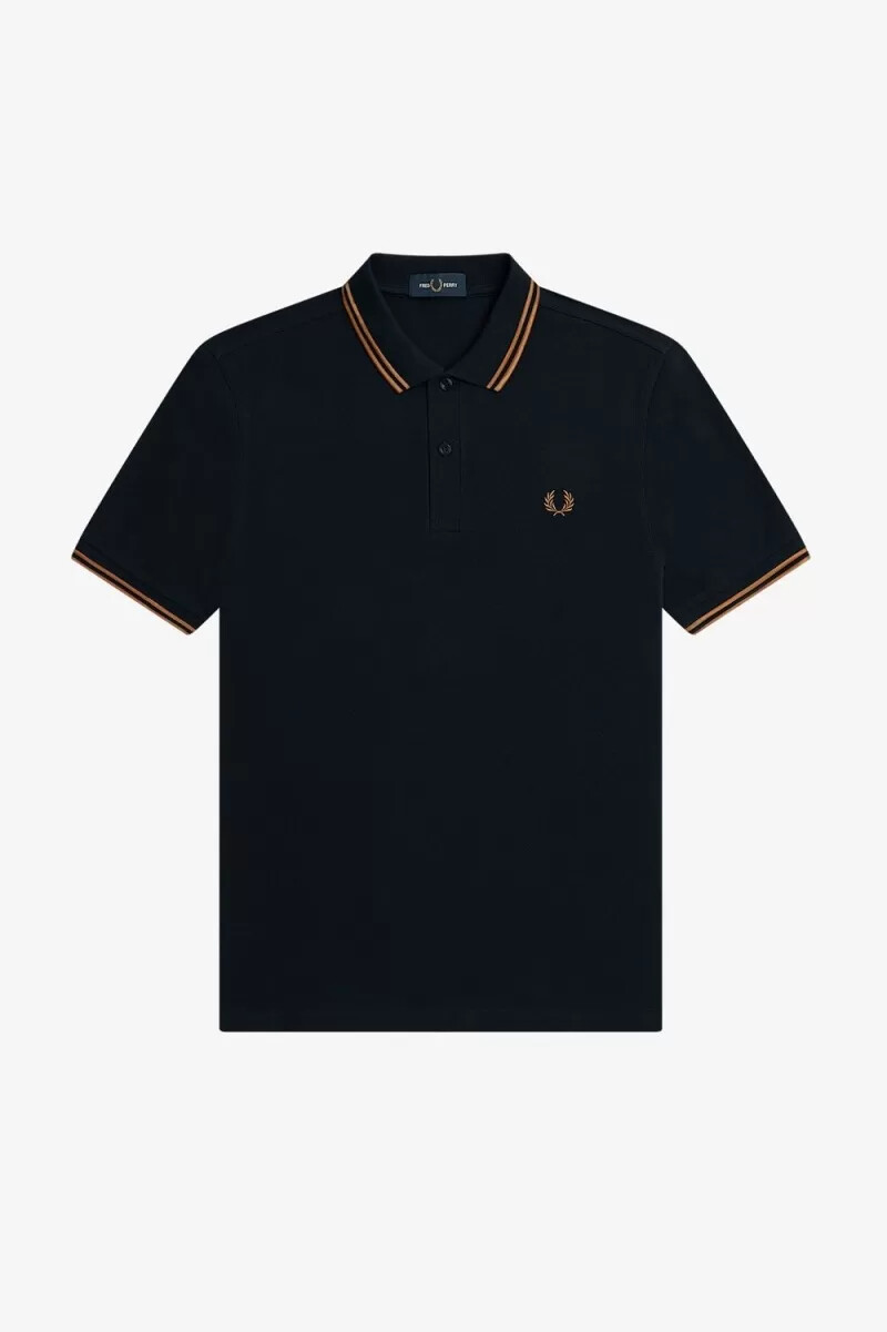 camisa fred perry m3600 para hombre color azul marino y café oscuro