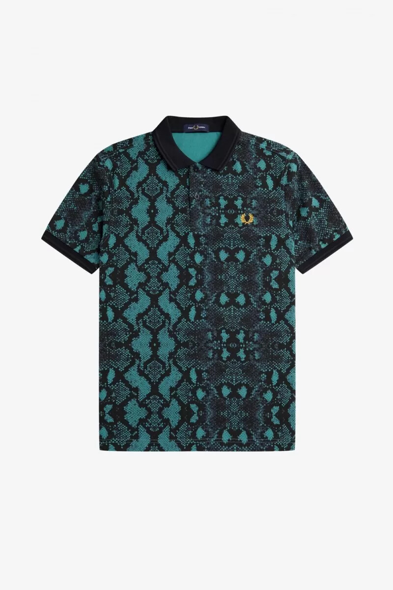 camisa fred perry con estampado de serpiente para hombre en color menta intenso