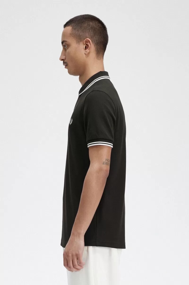 camisa fred perry m3600 para hombre verde noche blanco nieve