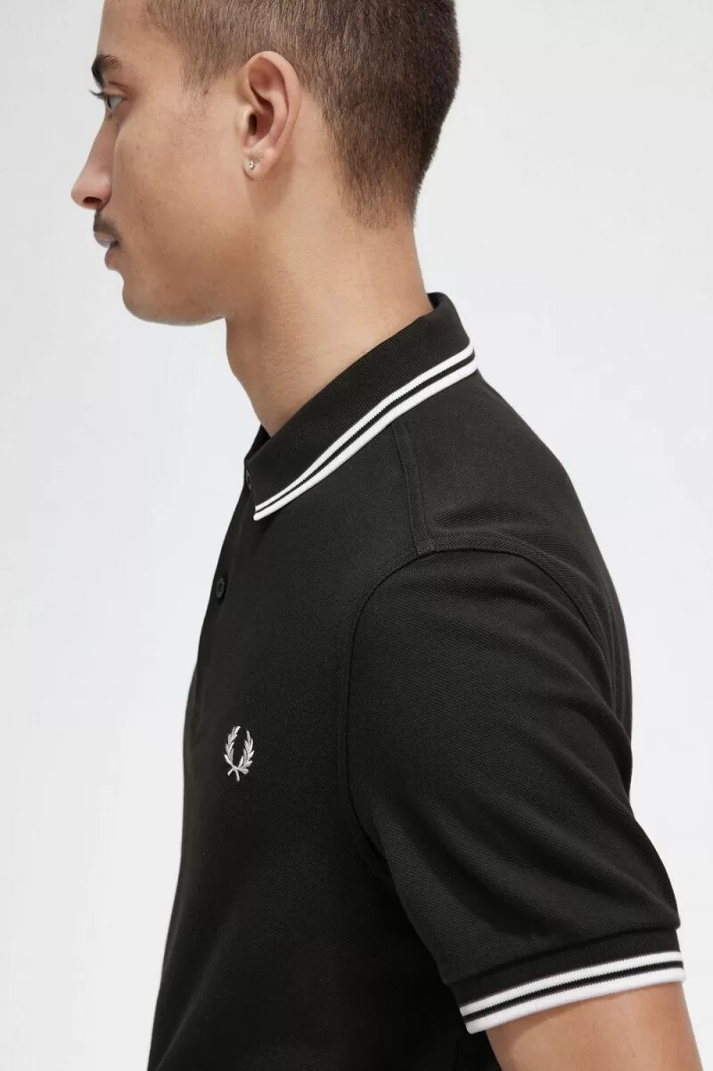 camisa fred perry m3600 para hombre verde noche blanco nieve
