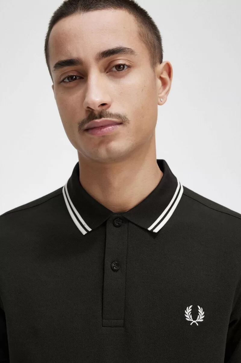 camisa fred perry m3600 para hombre verde noche blanco nieve
