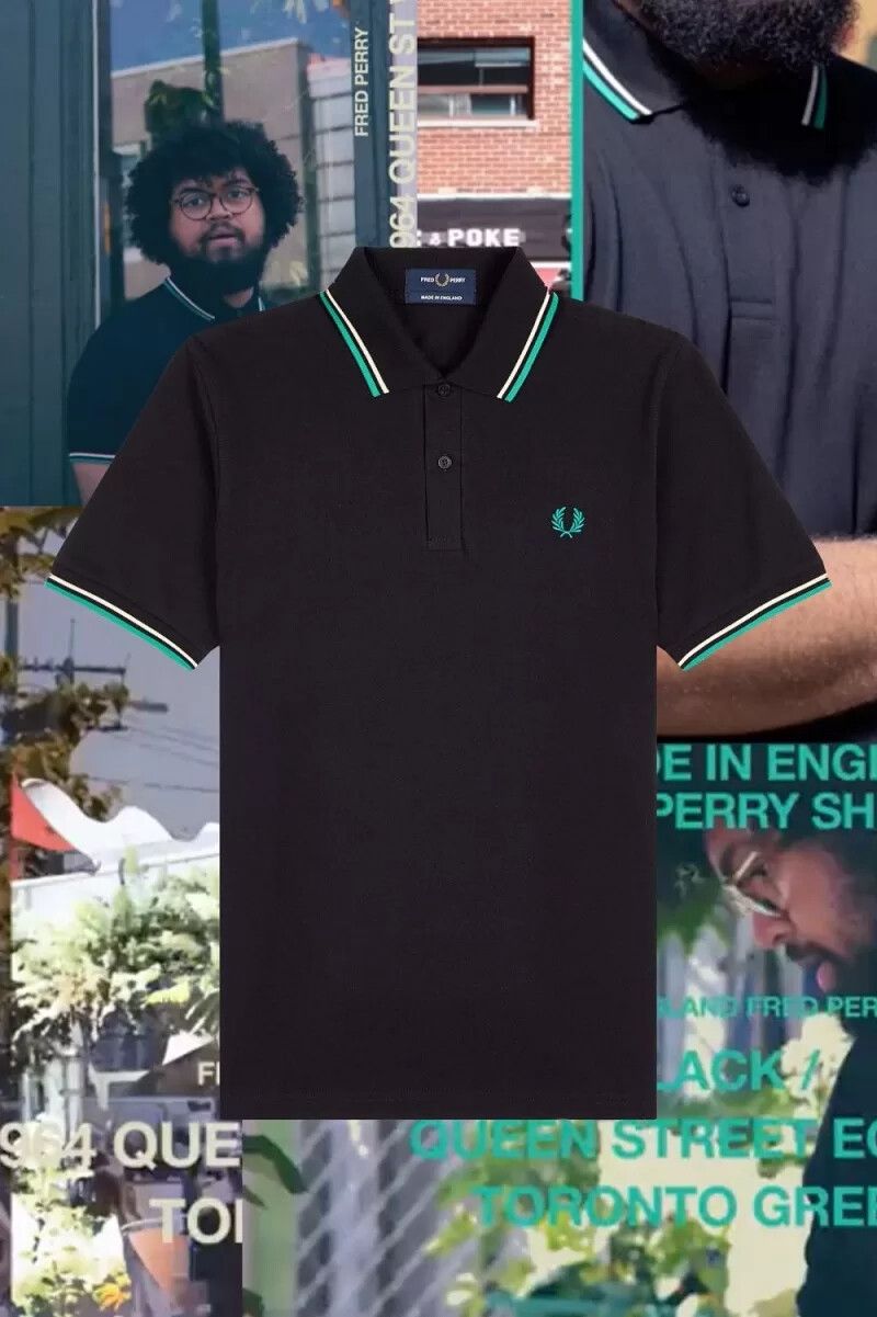 camisa fred perry m12 para hombre color negro queen street toronto verde