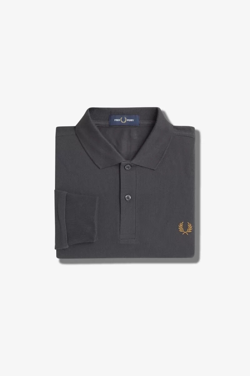 camisa fred perry m6006 para hombre color gris ancla y café oscuro