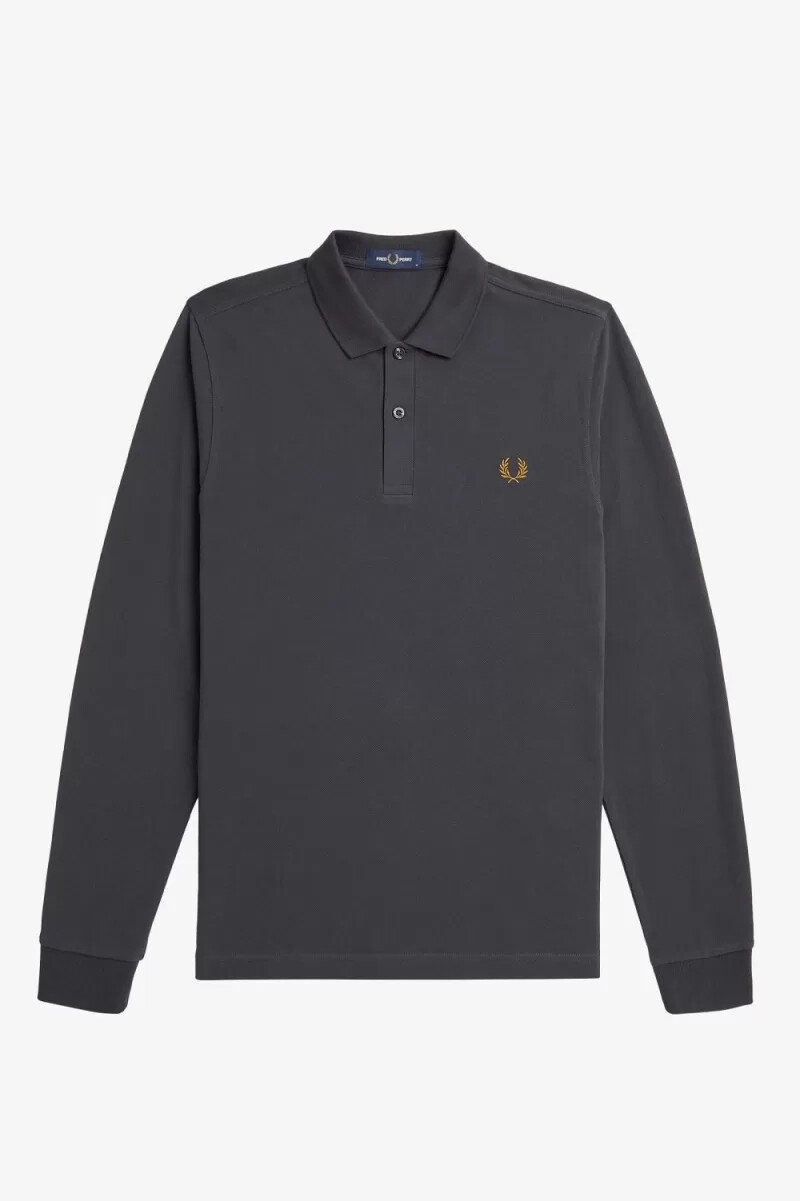 camisa fred perry m6006 para hombre color gris ancla y café oscuro