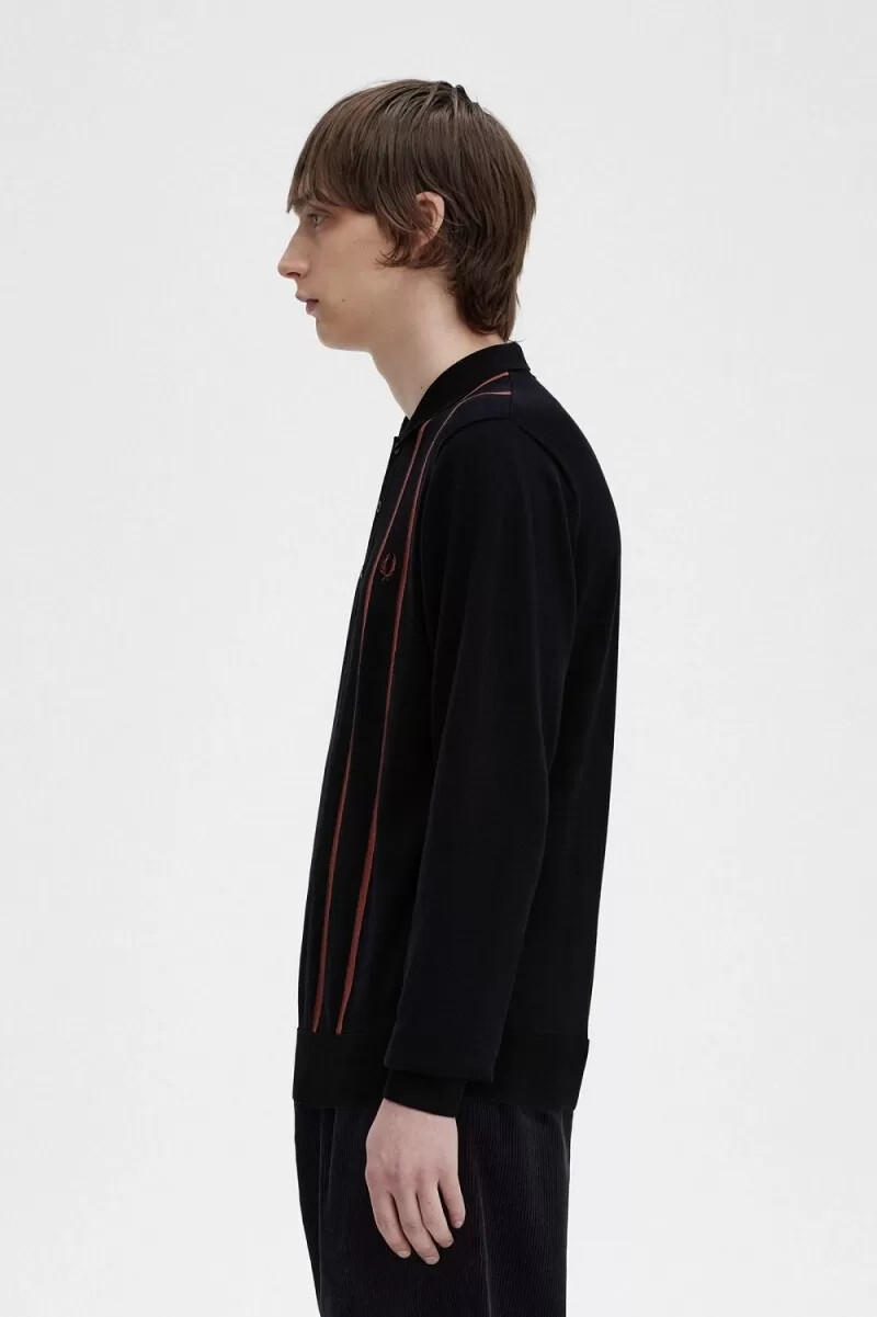 camisa de punto de rayas verticales fred perry para hombre negra