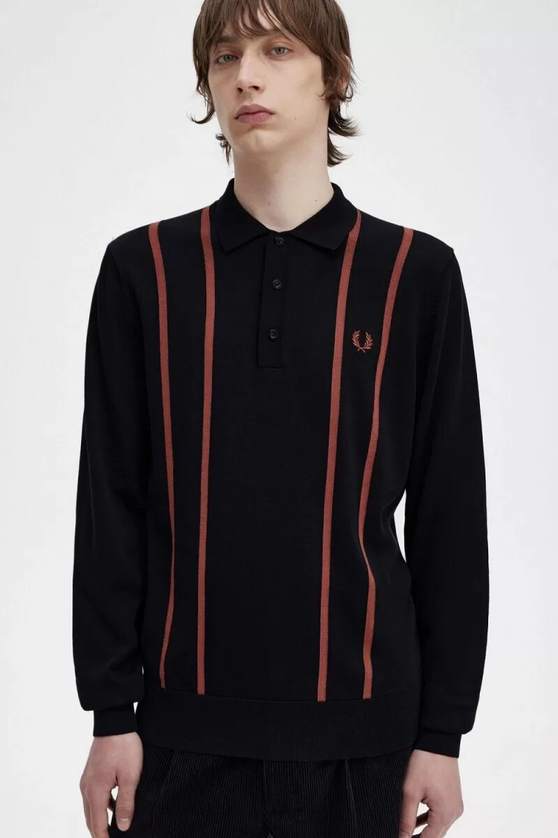 camisa de punto de rayas verticales fred perry para hombre negra