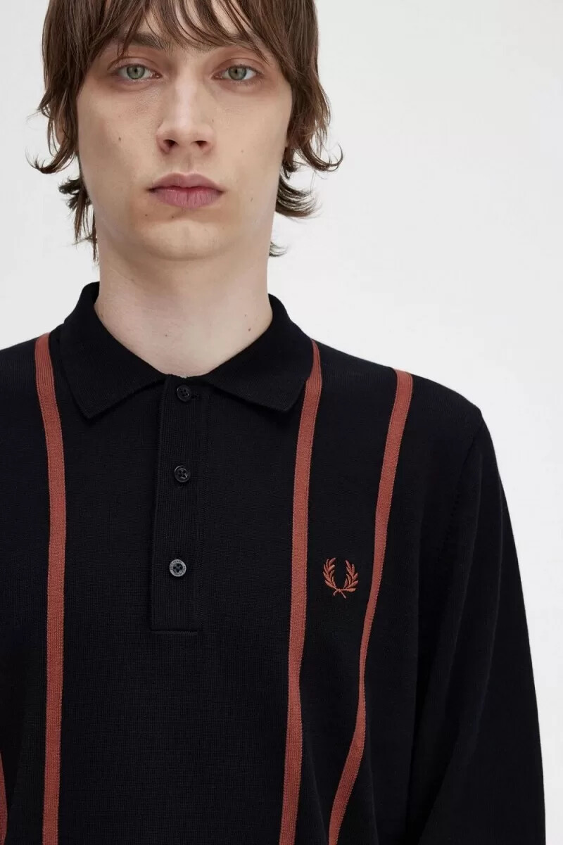 camisa de punto de rayas verticales fred perry para hombre negra