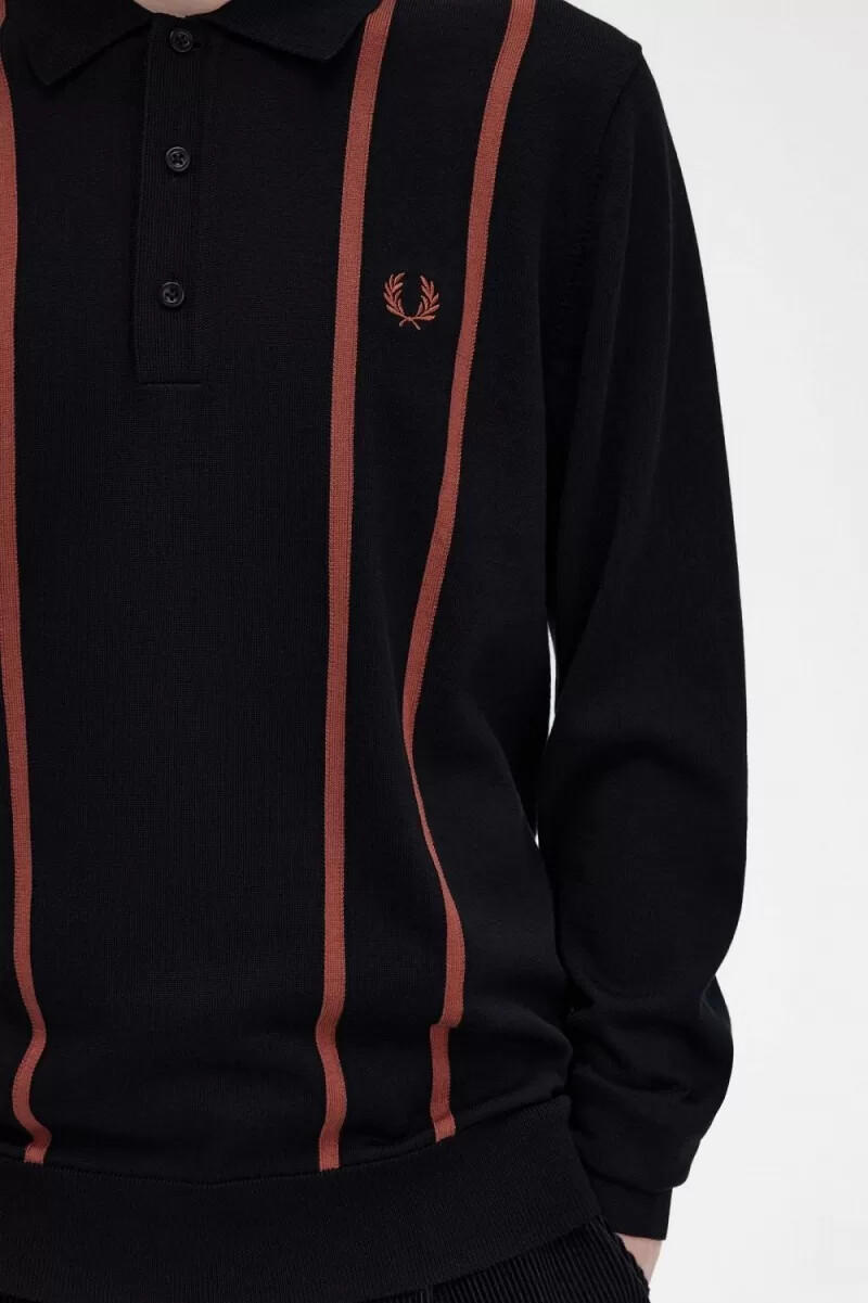 camisa de punto de rayas verticales fred perry para hombre negra