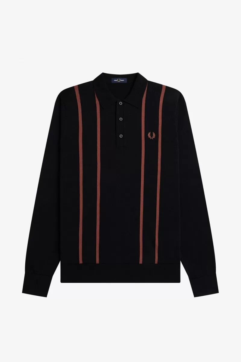 camisa de punto de rayas verticales fred perry para hombre negra