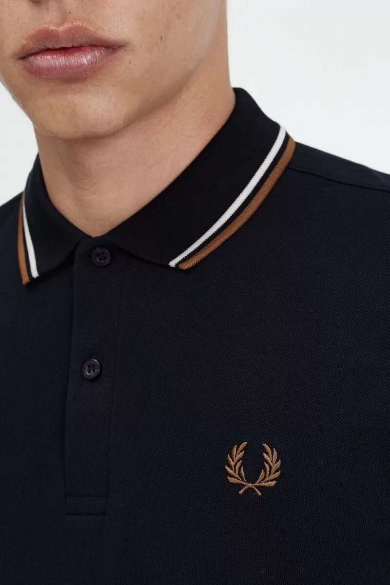 camisa fred perry m3636 para hombre azul marino blanco nieve y marrón