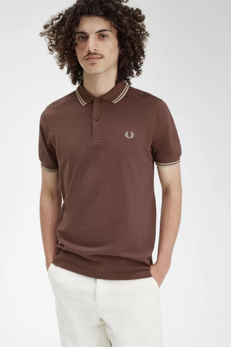 camisa fred perry m3600 para hombre color rojo oscuro y gris cálido