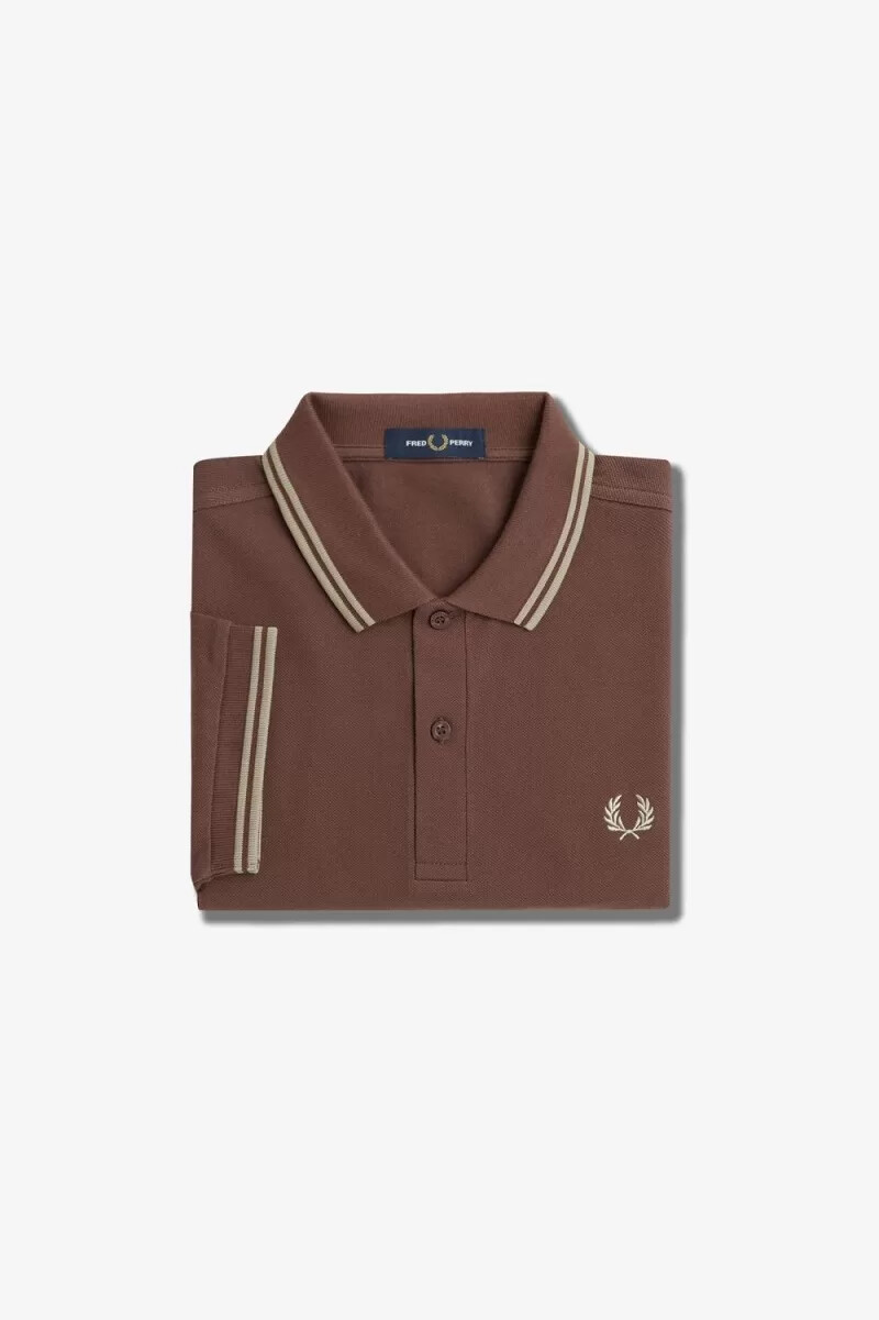 camisa fred perry m3600 para hombre color rojo oscuro y gris cálido