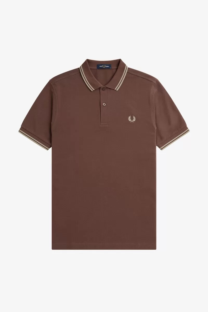 camisa fred perry m3600 para hombre color rojo oscuro y gris cálido