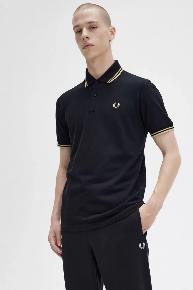 camisa fred perry m12 para hombre color negro champán