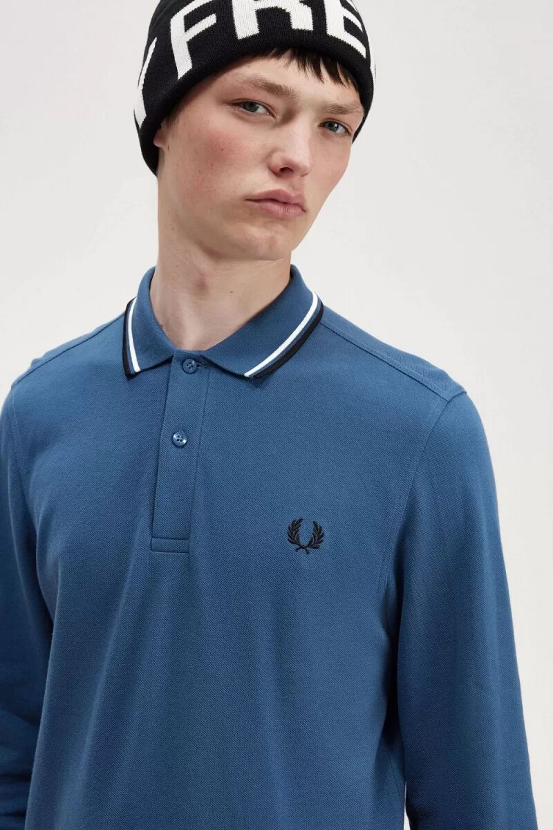 camisa fred perry m3636 para hombre azul medianoche blanco nieve y negro