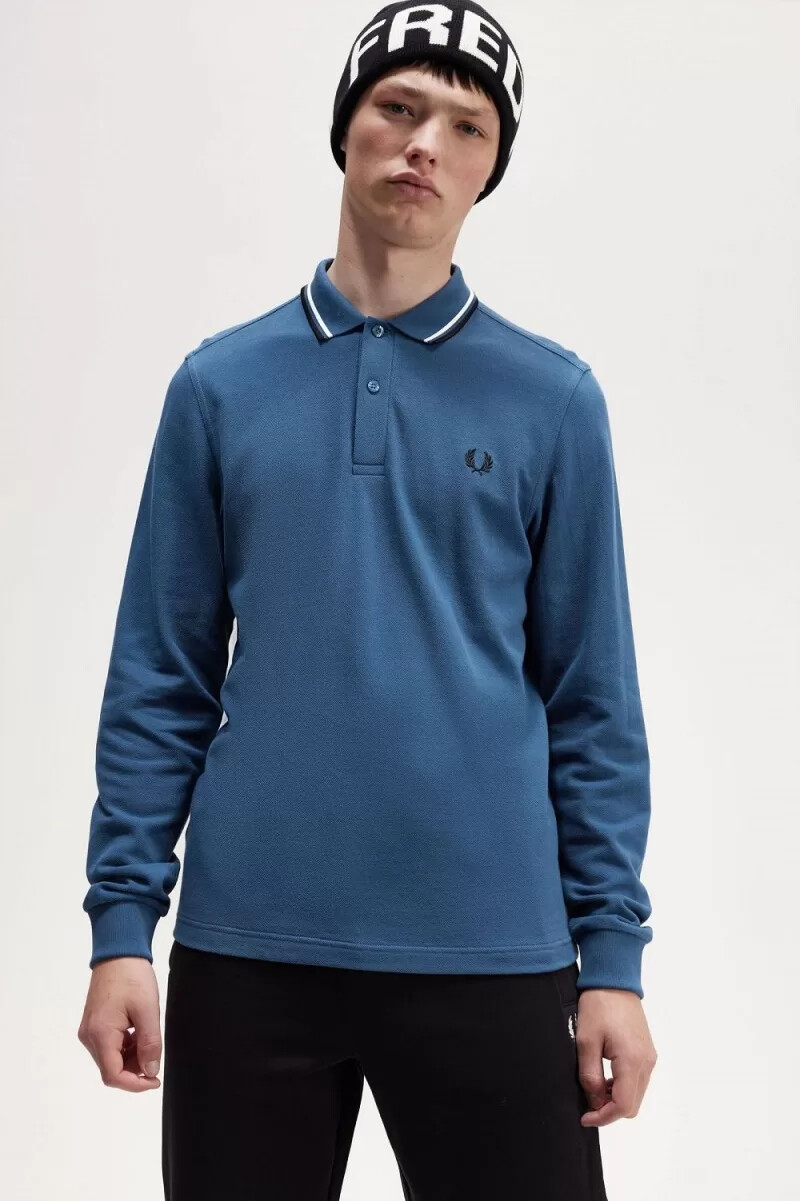 camisa fred perry m3636 para hombre azul medianoche blanco nieve y negro
