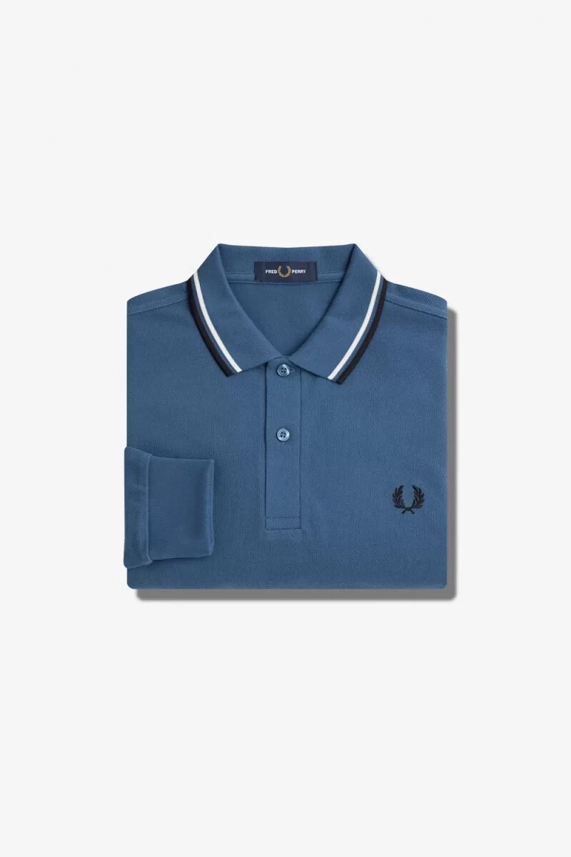 camisa fred perry m3636 para hombre azul medianoche blanco nieve y negro