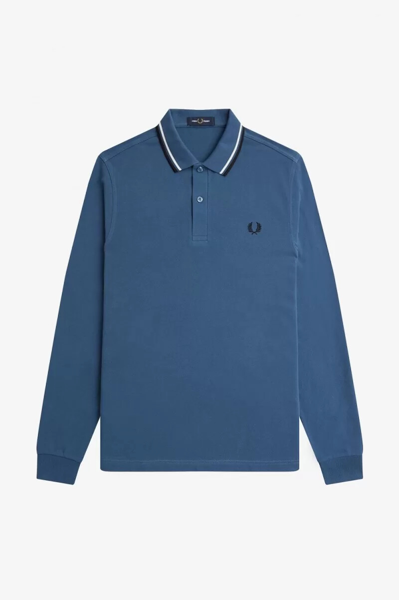 camisa fred perry m3636 para hombre azul medianoche blanco nieve y negro
