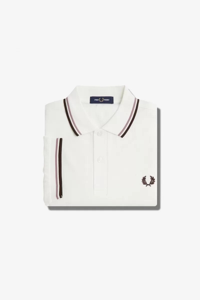 camisa fred perry m3600 para hombre color blanco nieve rosa intenso y tabaco quemado