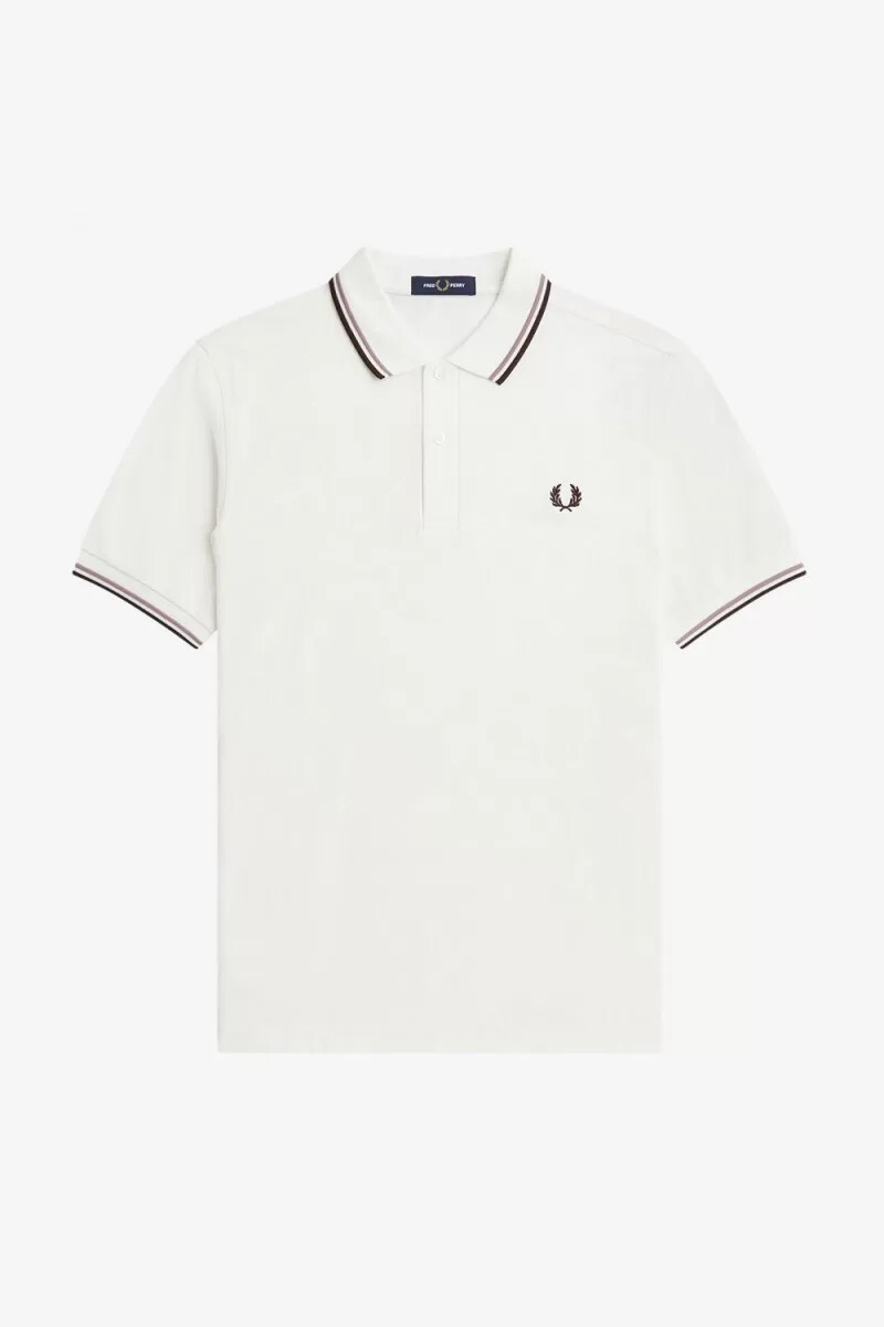 camisa fred perry m3600 para hombre color blanco nieve rosa intenso y tabaco quemado