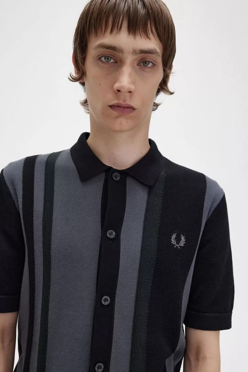 camisa de punto a rayas fred perry para hombre negra