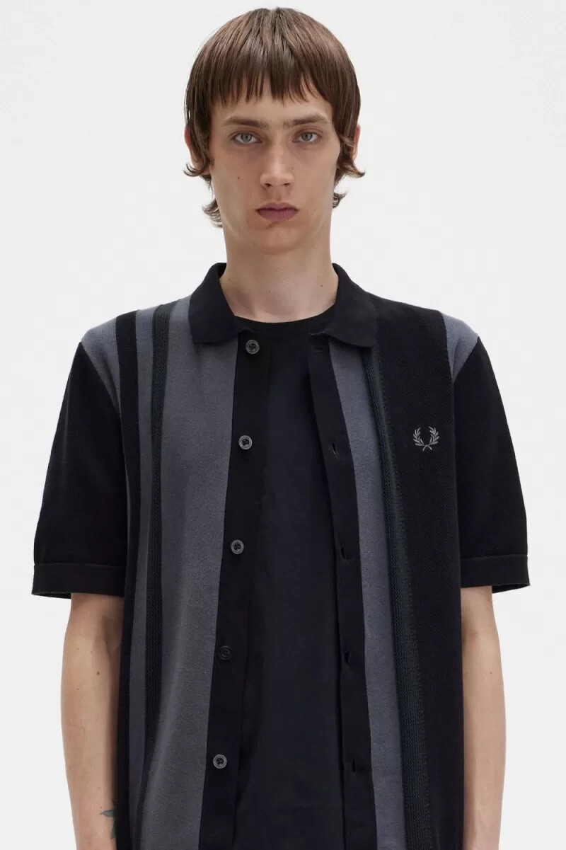 camisa de punto a rayas fred perry para hombre negra