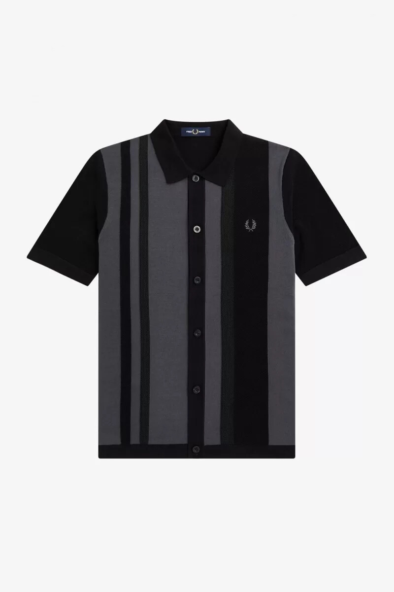 camisa de punto a rayas fred perry para hombre negra