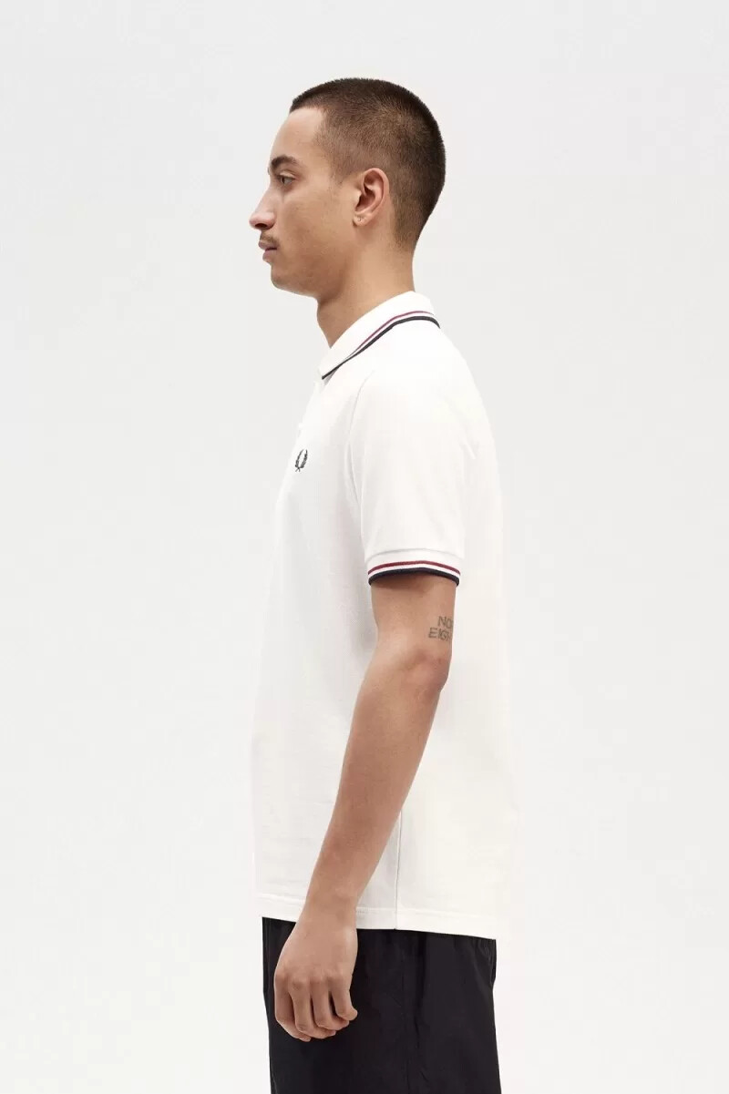 camisa fred perry m3600 para hombre blanco nieve rojo quemado azul marino
