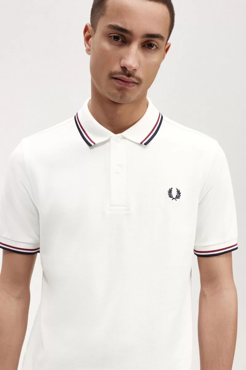 camisa fred perry m3600 para hombre blanco nieve rojo quemado azul marino