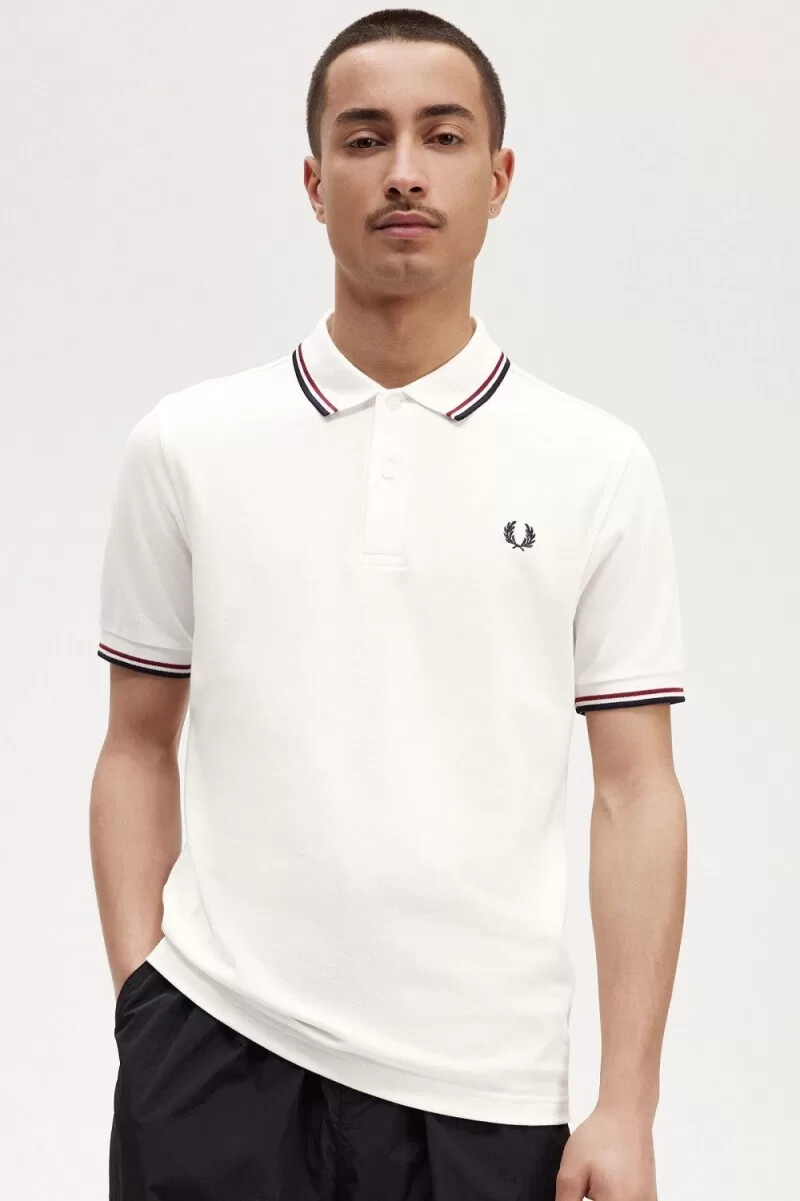 camisa fred perry m3600 para hombre blanco nieve rojo quemado azul marino