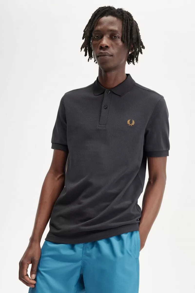 camisa fred perry m6000 para hombre color gris ancla y café oscuro