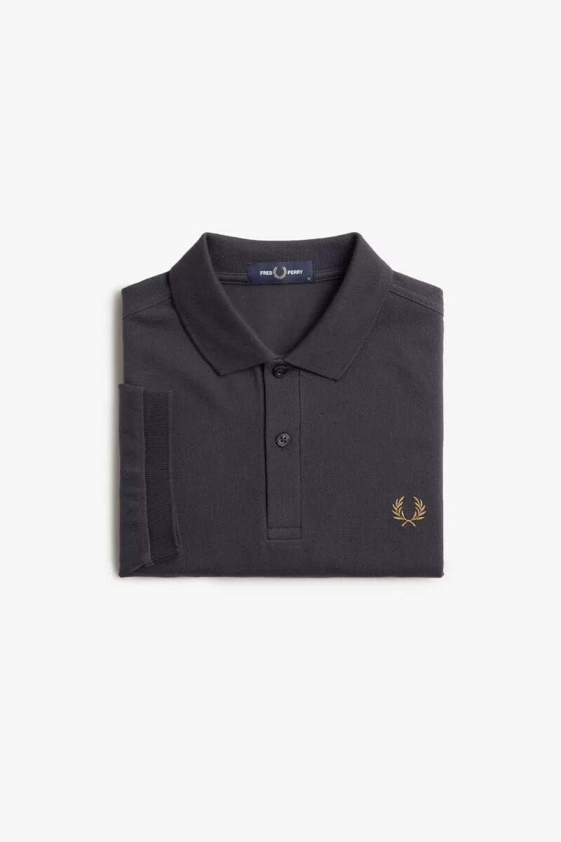 camisa fred perry m6000 para hombre color gris ancla y café oscuro