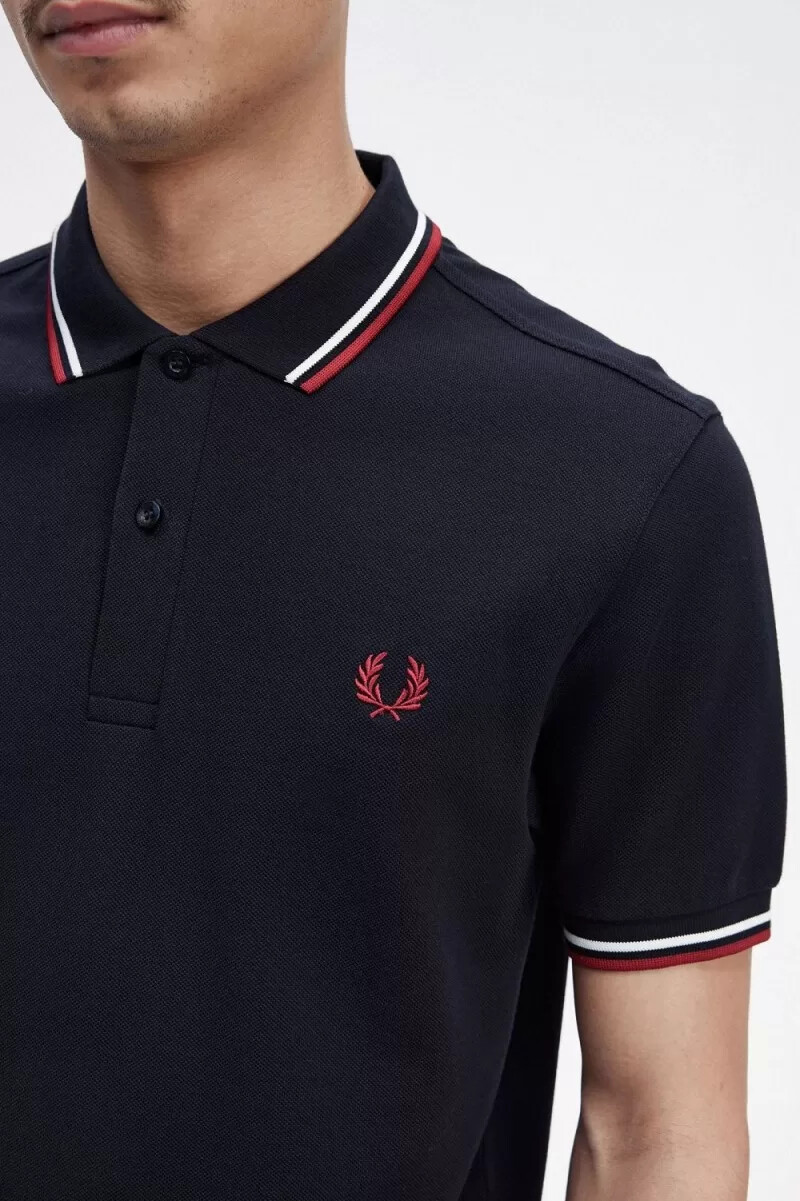camisa fred perry m3600 para hombre azul marino blanco nieve rojo quemado