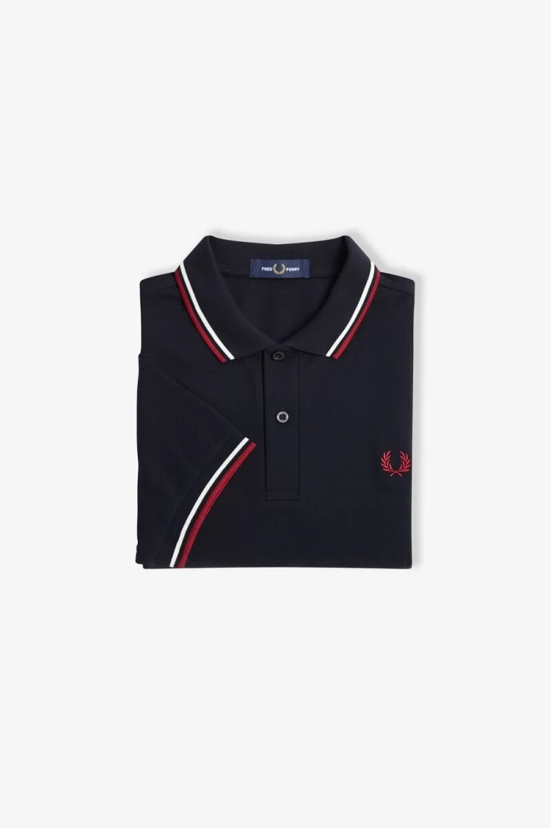camisa fred perry m3600 para hombre azul marino blanco nieve rojo quemado