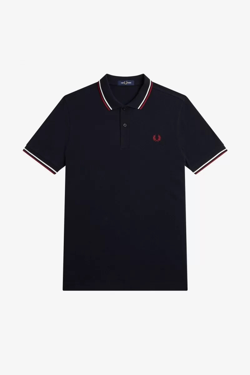 camisa fred perry m3600 para hombre azul marino blanco nieve rojo quemado