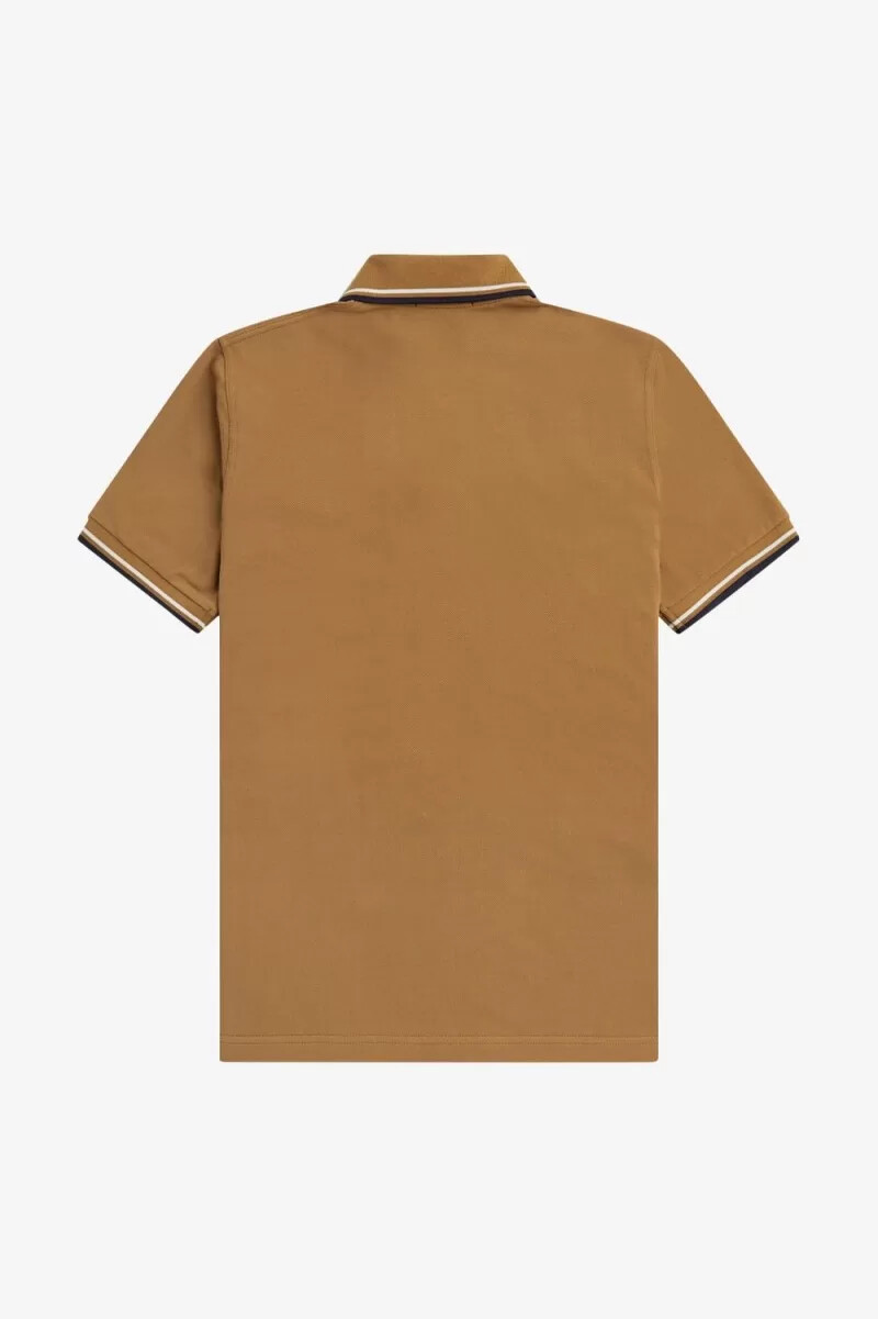 camisa fred perry m12 para hombre color café oscuro beige y azul marino