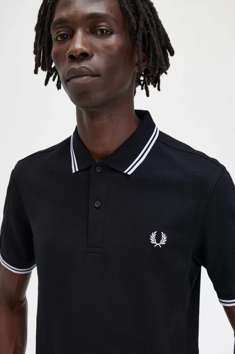 camisa fred perry m3600 para hombre negra y blanca