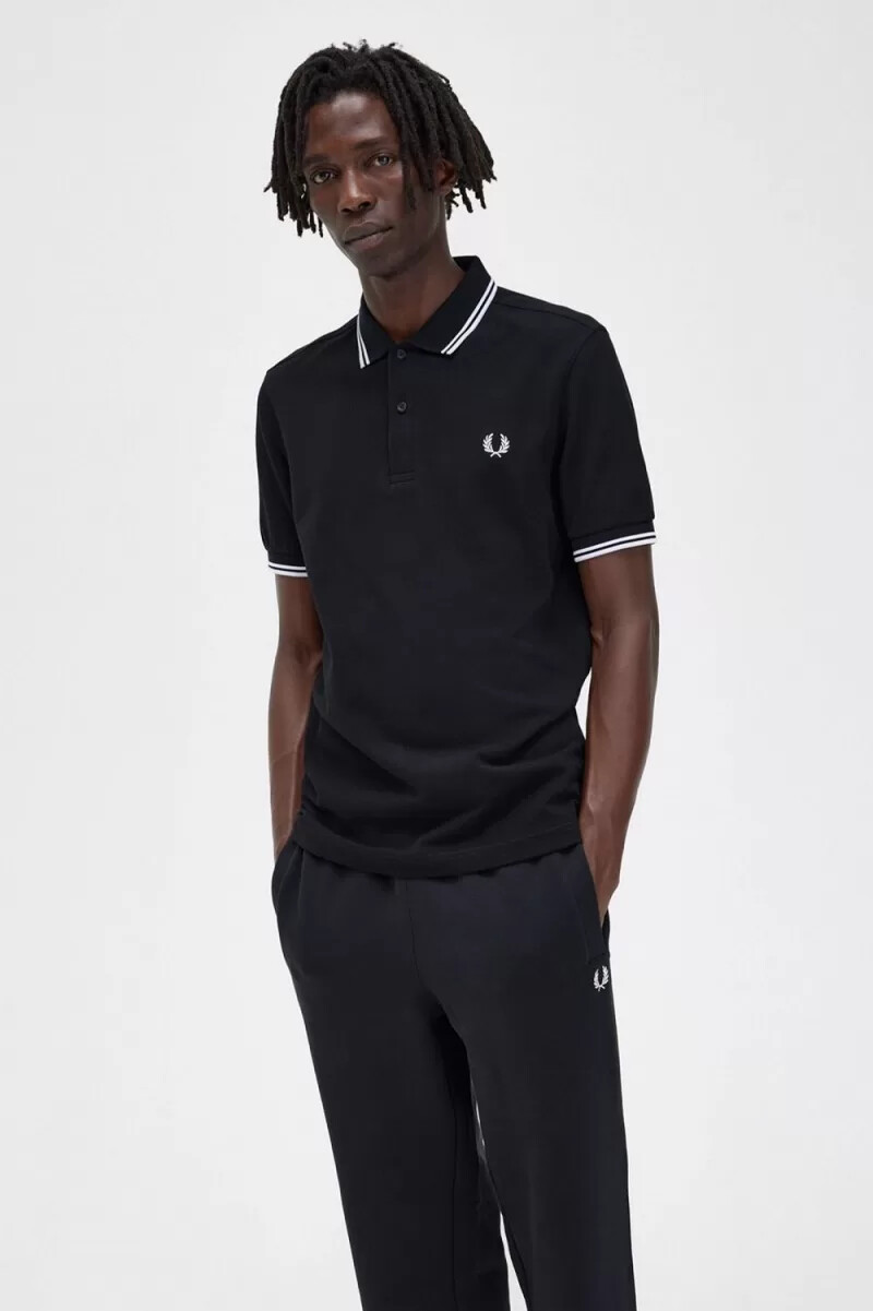 camisa fred perry m3600 para hombre negra y blanca