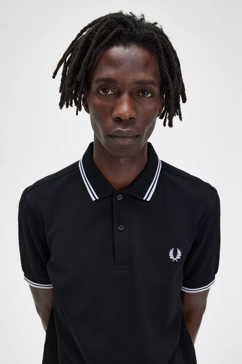 camisa fred perry m3600 para hombre negra y blanca