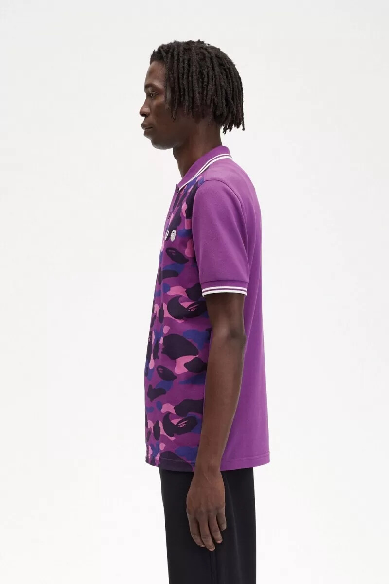 camisa de camuflaje morada para hombre de fred perry