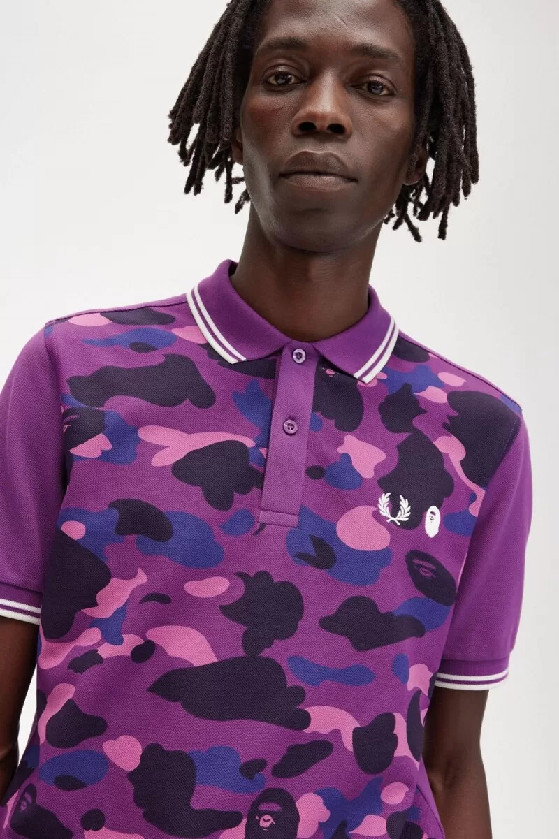 camisa de camuflaje morada para hombre de fred perry