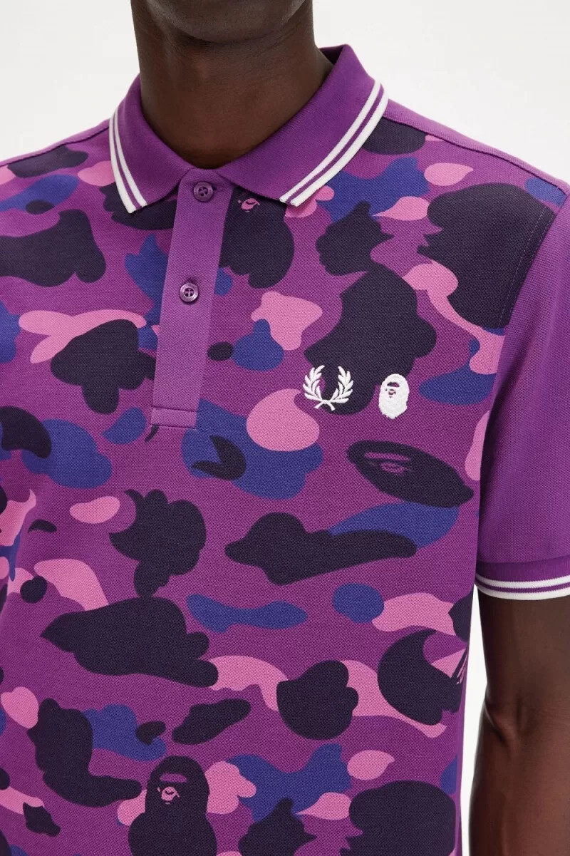 camisa de camuflaje morada para hombre de fred perry