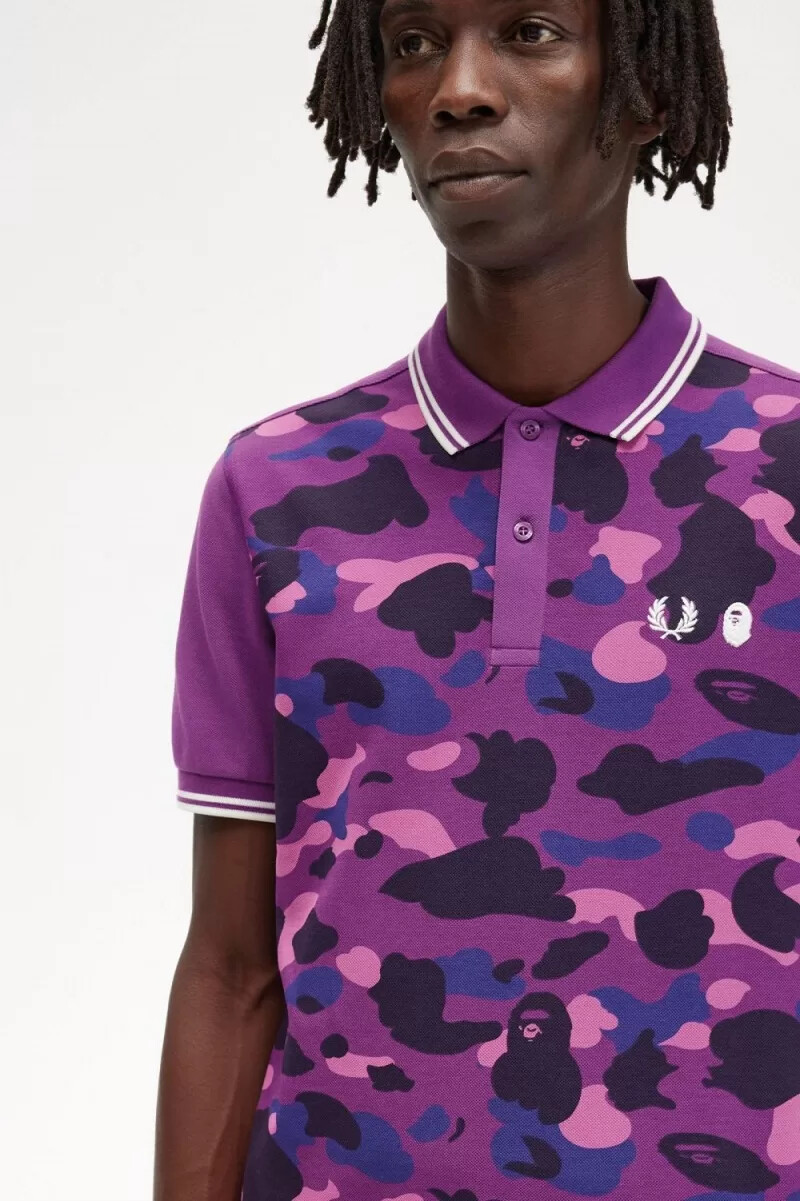 camisa de camuflaje morada para hombre de fred perry