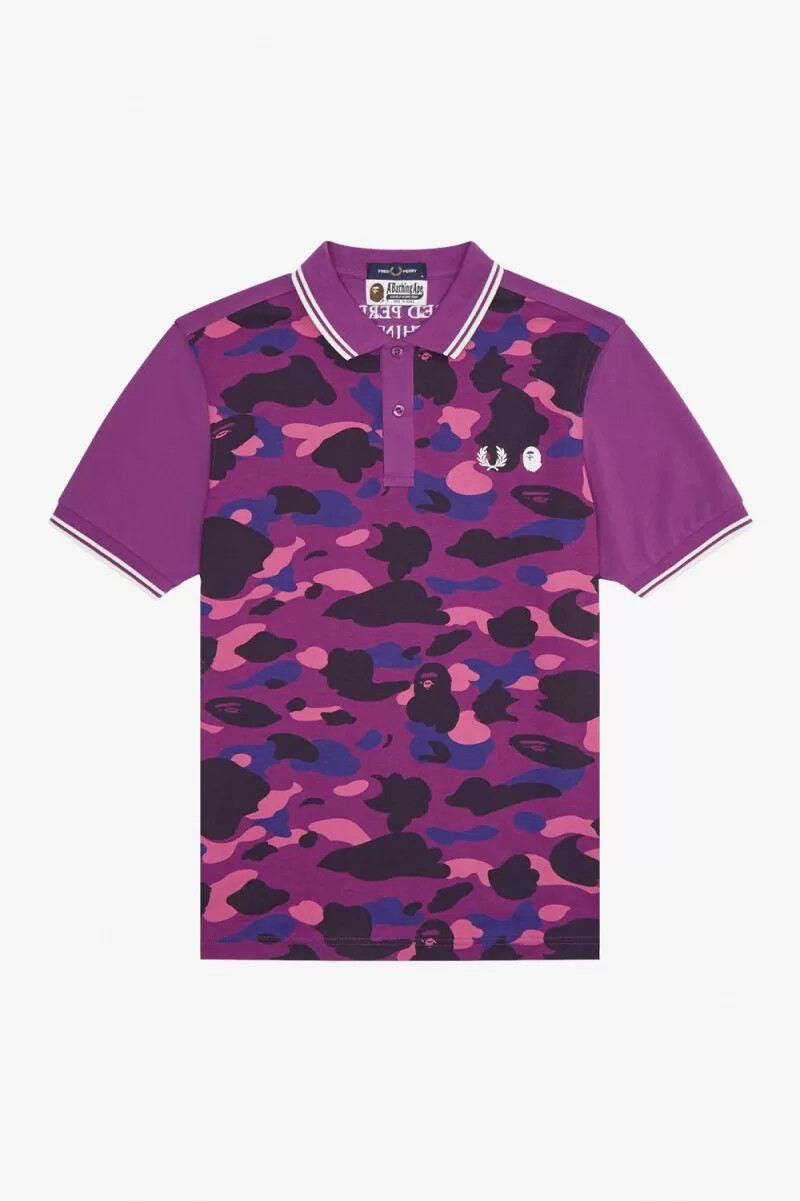 camisa de camuflaje morada para hombre de fred perry