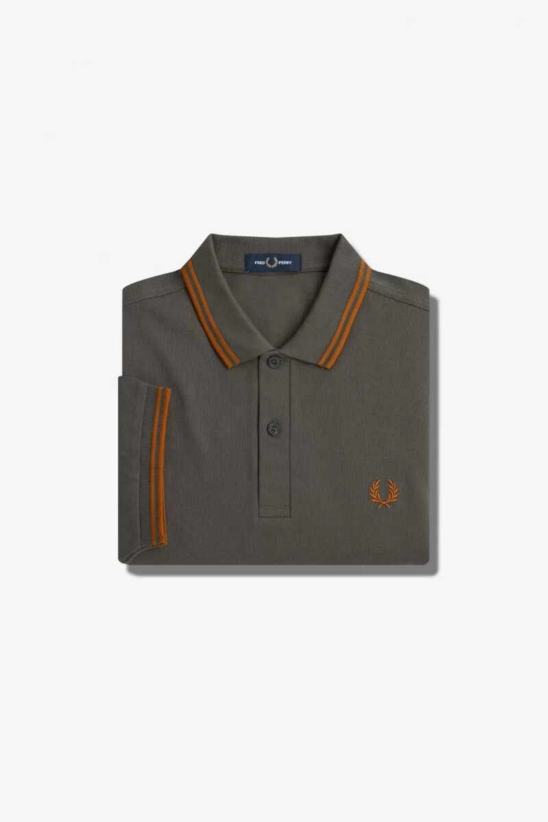 camisa fred perry m3600 para hombre color verde campo y marrón