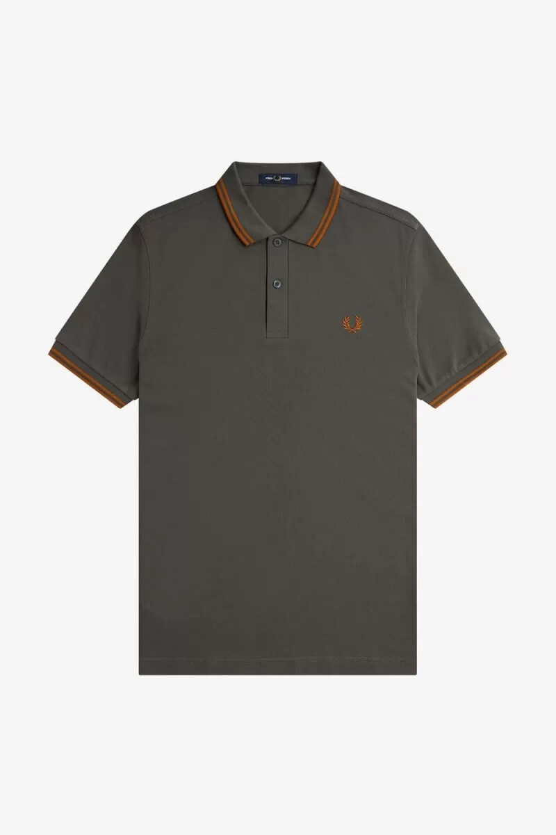 camisa fred perry m3600 para hombre color verde campo y marrón