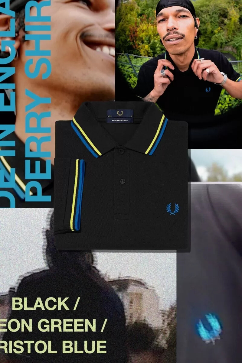 camisa fred perry m12 para hombre negra verde neón azul bristol