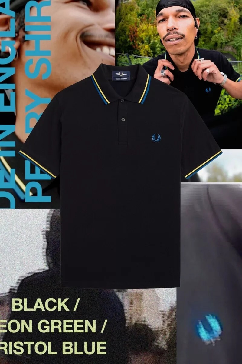 camisa fred perry m12 para hombre negra verde neón azul bristol