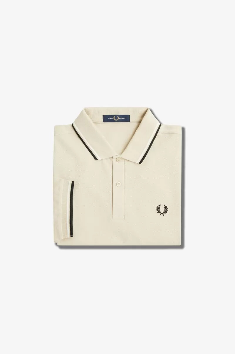 camisa fred perry m3600 para hombre color avena beige y negro